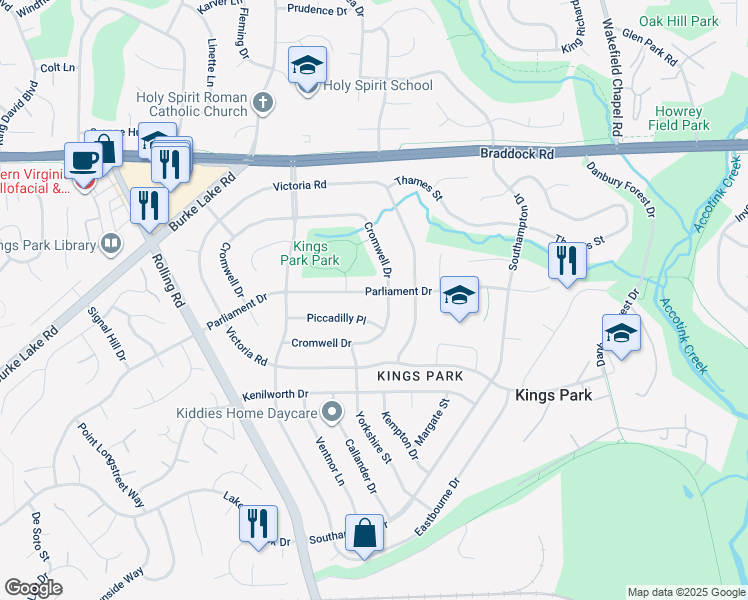 map of restaurants, bars, coffee shops, grocery stores, and more near 8703 Parliament Drive in Springfield
