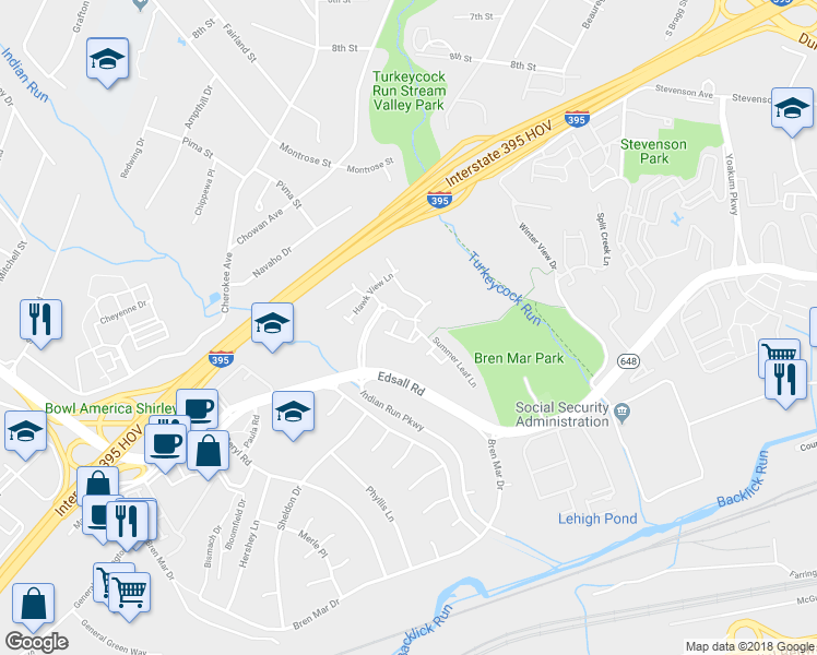 map of restaurants, bars, coffee shops, grocery stores, and more near 6320 Locust Tree Lane in Alexandria