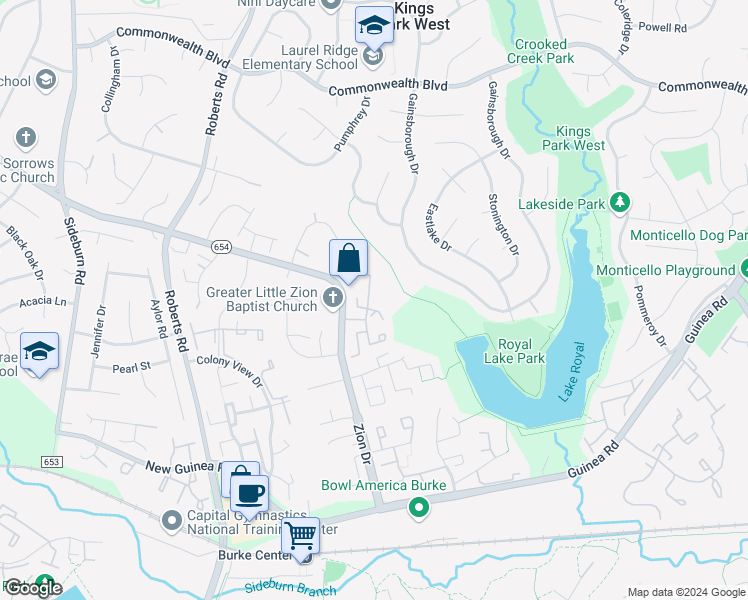 map of restaurants, bars, coffee shops, grocery stores, and more near 5356 Anchor Court in Fairfax