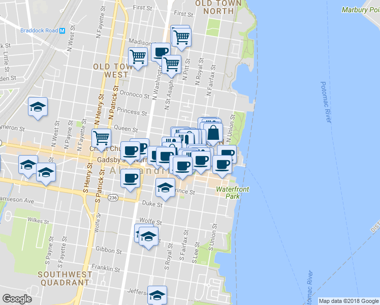 map of restaurants, bars, coffee shops, grocery stores, and more near 101 Independence Avenue Southeast in Washington