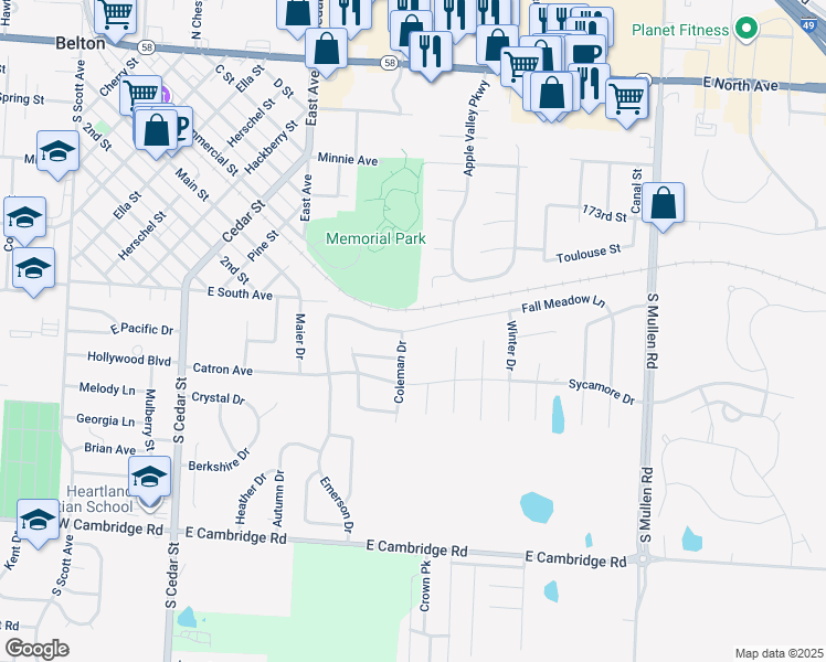 map of restaurants, bars, coffee shops, grocery stores, and more near 600 Fall Meadow Lane in Belton
