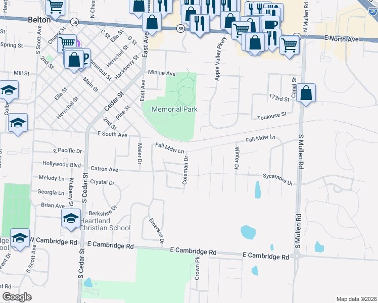 map of restaurants, bars, coffee shops, grocery stores, and more near 600 Fall Meadow Lane in Belton