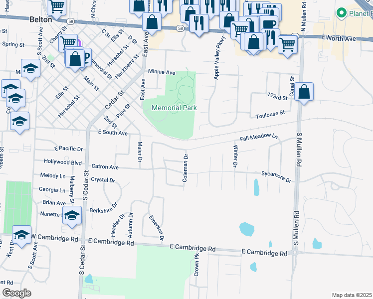 map of restaurants, bars, coffee shops, grocery stores, and more near 600 Fall Meadow Lane in Belton