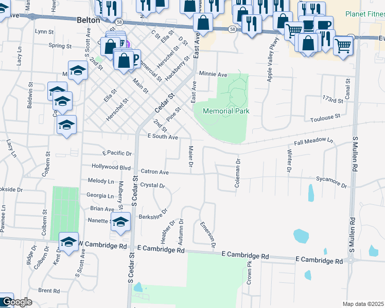 map of restaurants, bars, coffee shops, grocery stores, and more near 517 Maier Drive in Belton