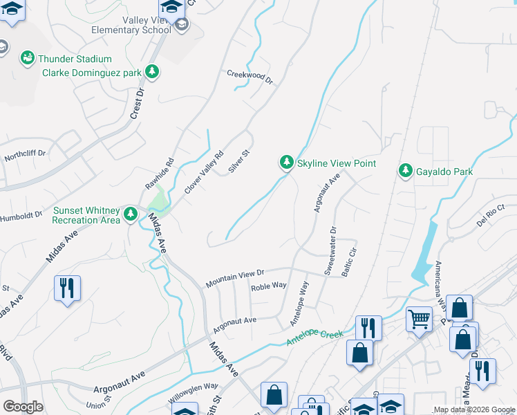 map of restaurants, bars, coffee shops, grocery stores, and more near 3914 Skyline Drive in Rocklin