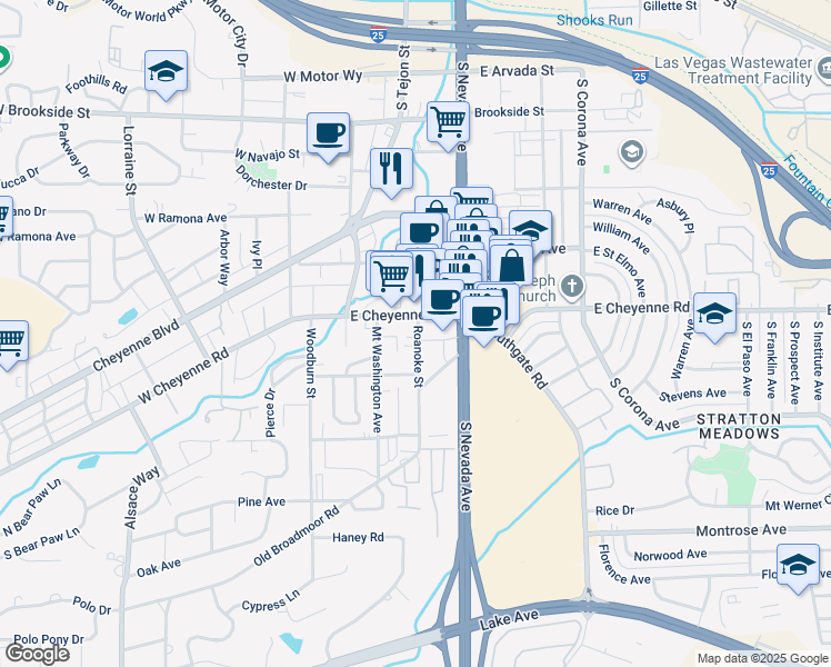 map of restaurants, bars, coffee shops, grocery stores, and more near 113 East Cheyenne Road in Colorado Springs