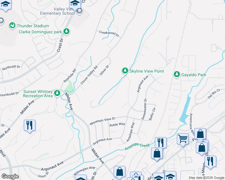 map of restaurants, bars, coffee shops, grocery stores, and more near 3914 Skyline Drive in Rocklin