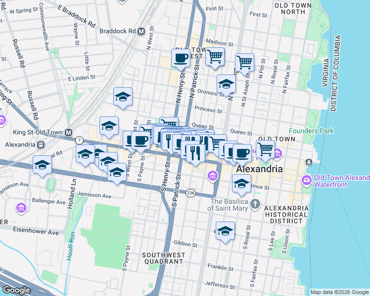 map of restaurants, bars, coffee shops, grocery stores, and more near 101 Independence Avenue Southeast in Washington
