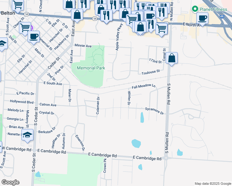 map of restaurants, bars, coffee shops, grocery stores, and more near 806 Fall Meadow Lane in Belton
