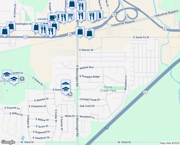 map of restaurants, bars, coffee shops, grocery stores, and more near 931 Wildcat Run in Gardner