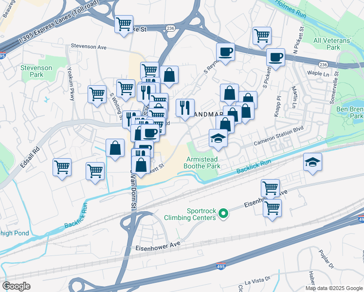 map of restaurants, bars, coffee shops, grocery stores, and more near 550 South Pickett Street in Alexandria