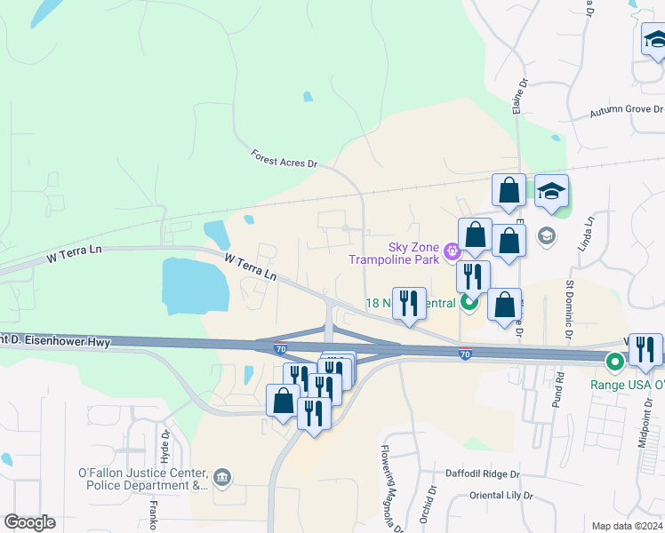 map of restaurants, bars, coffee shops, grocery stores, and more near 754 Paradise Lane in O'Fallon