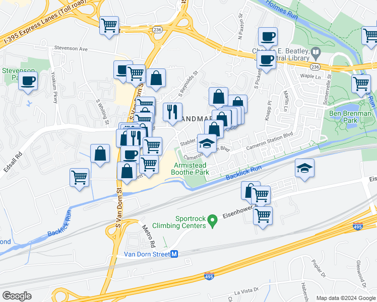 map of restaurants, bars, coffee shops, grocery stores, and more near 444 Nottoway Walk in Alexandria