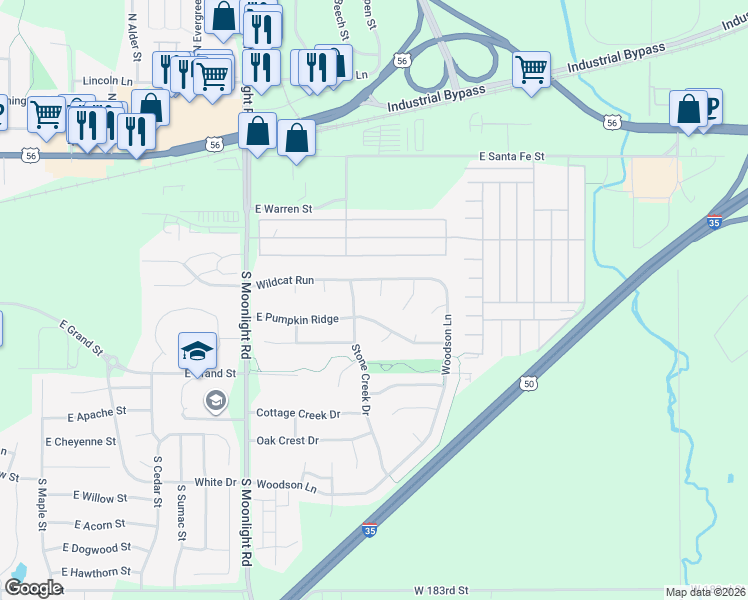 map of restaurants, bars, coffee shops, grocery stores, and more near 316 Wildcat Court in Gardner