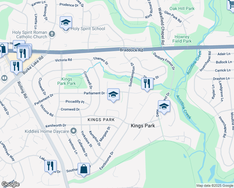 map of restaurants, bars, coffee shops, grocery stores, and more near 8531 Parliament Drive in Springfield