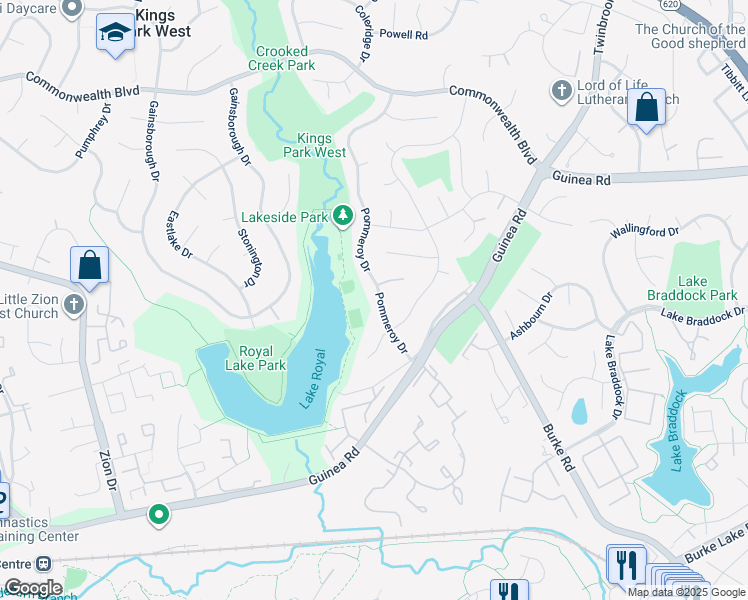 map of restaurants, bars, coffee shops, grocery stores, and more near 5240 Pommeroy Drive in Fairfax