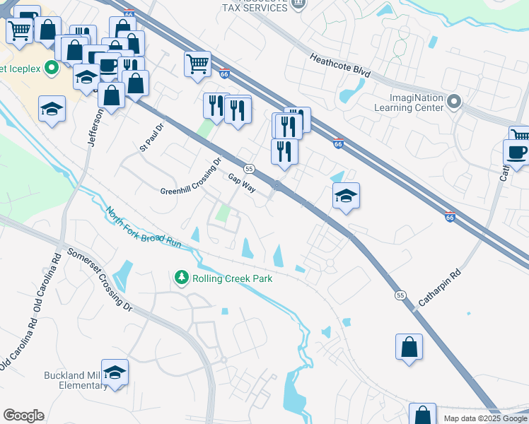 map of restaurants, bars, coffee shops, grocery stores, and more near 6967 Gillis Way in Gainesville