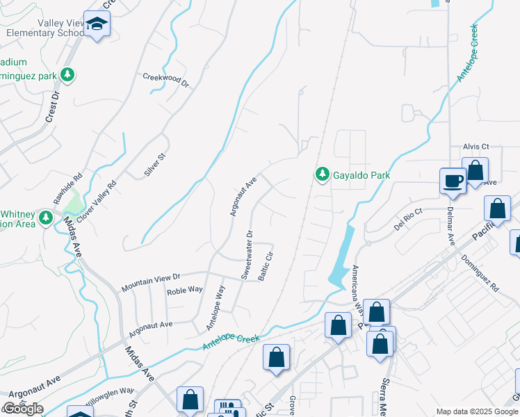 map of restaurants, bars, coffee shops, grocery stores, and more near 3939 Sweetwater Drive in Rocklin