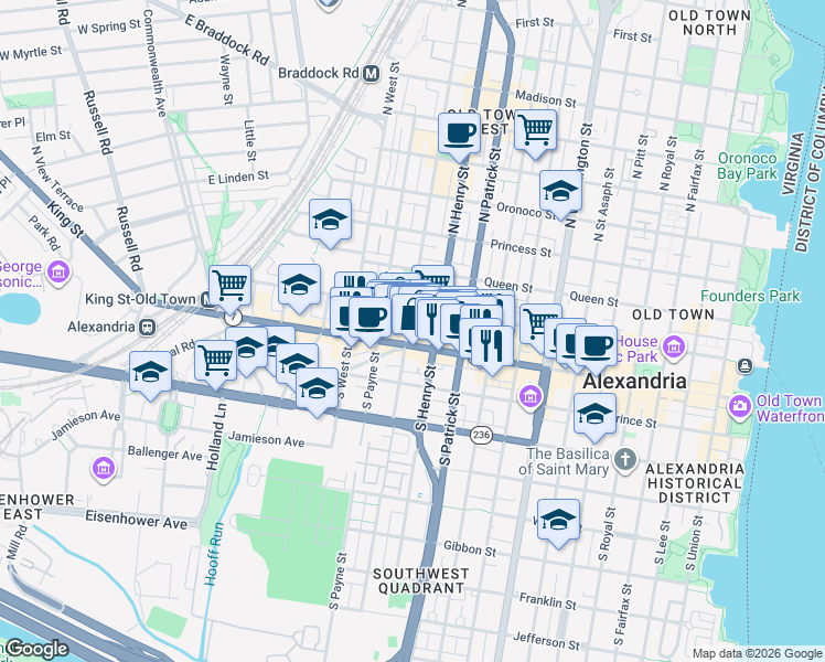 map of restaurants, bars, coffee shops, grocery stores, and more near 101 Independence Avenue Southeast in Washington