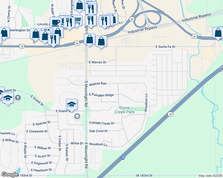 map of restaurants, bars, coffee shops, grocery stores, and more near 955 East Wildcat Run Street in Gardner