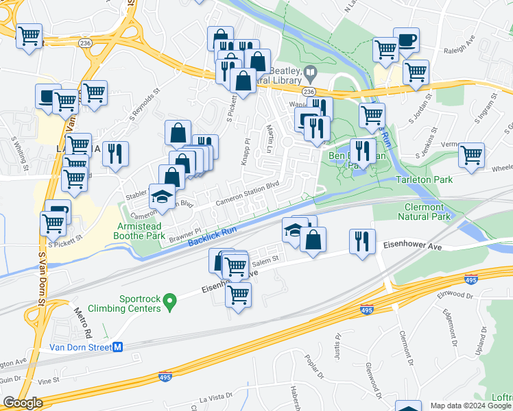 map of restaurants, bars, coffee shops, grocery stores, and more near 5113 Knapp Place in Alexandria