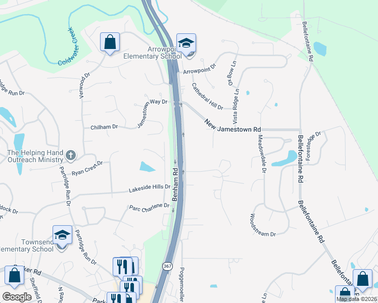 map of restaurants, bars, coffee shops, grocery stores, and more near 12528 Lusher Road in St. Louis