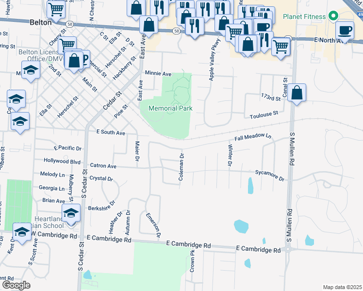 map of restaurants, bars, coffee shops, grocery stores, and more near 600 Fall Meadow Lane in Belton