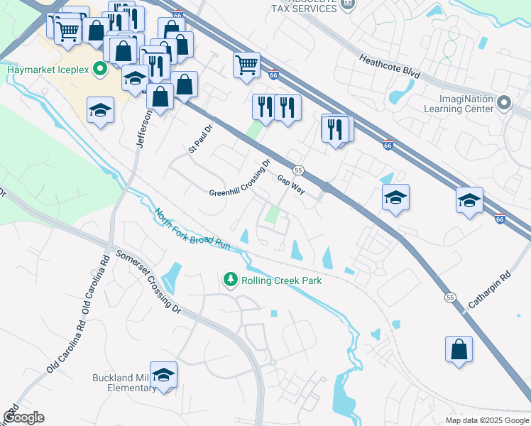 map of restaurants, bars, coffee shops, grocery stores, and more near 6985 Rogue Forest Lane in Gainesville