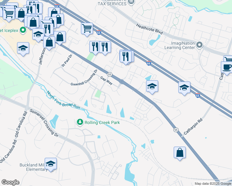 map of restaurants, bars, coffee shops, grocery stores, and more near 6967 Gillis Way in Gainesville