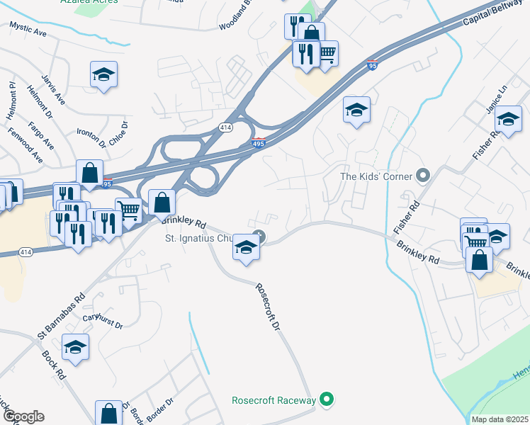 map of restaurants, bars, coffee shops, grocery stores, and more near 6400 Saint Ignatius Drive in Fort Washington