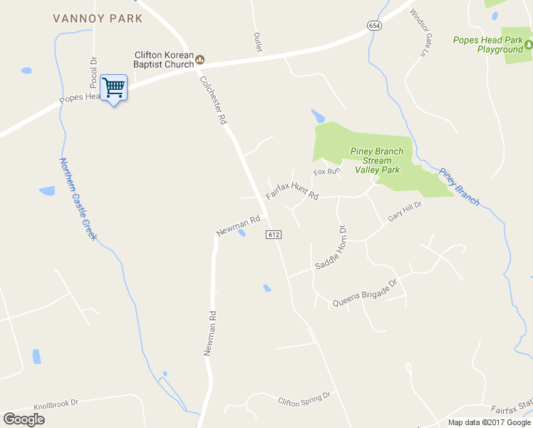 map of restaurants, bars, coffee shops, grocery stores, and more near Colchester Rd & Newman Rd in Fairfax Station