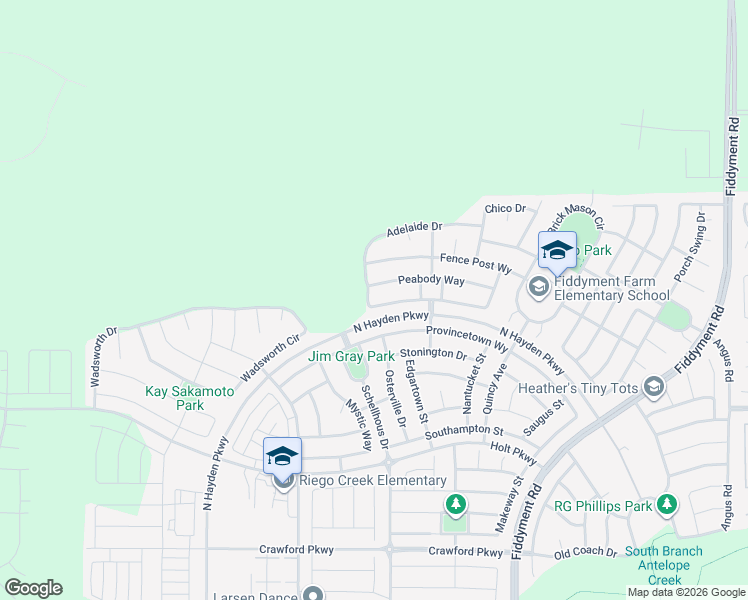 map of restaurants, bars, coffee shops, grocery stores, and more near 4201 Peabody Way in Roseville