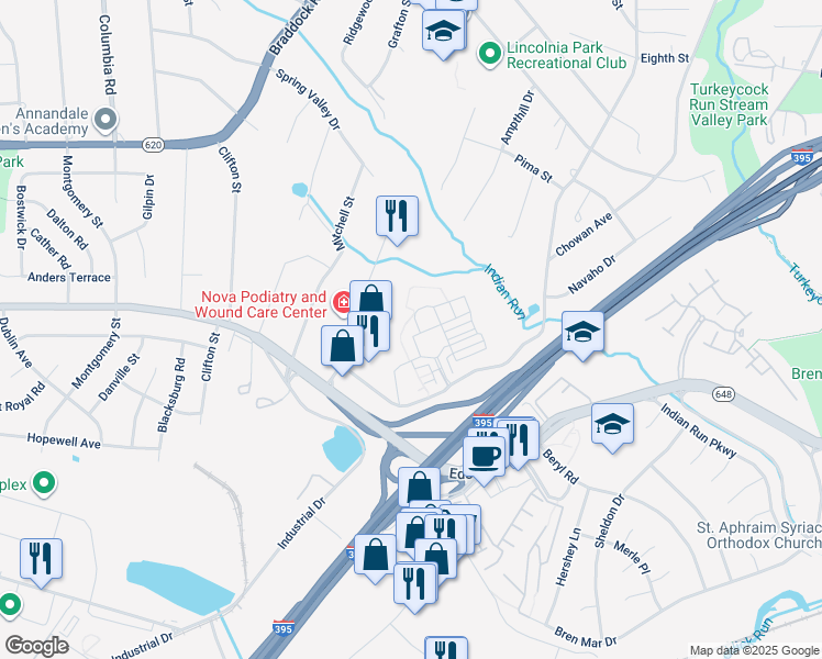 map of restaurants, bars, coffee shops, grocery stores, and more near 6500 Tayack Place in Alexandria