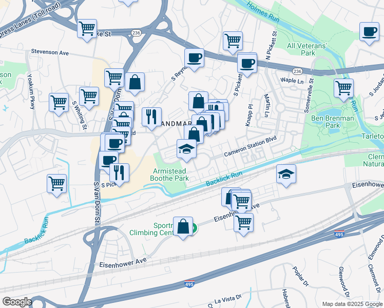 map of restaurants, bars, coffee shops, grocery stores, and more near 400 Cameron Station Boulevard in Alexandria