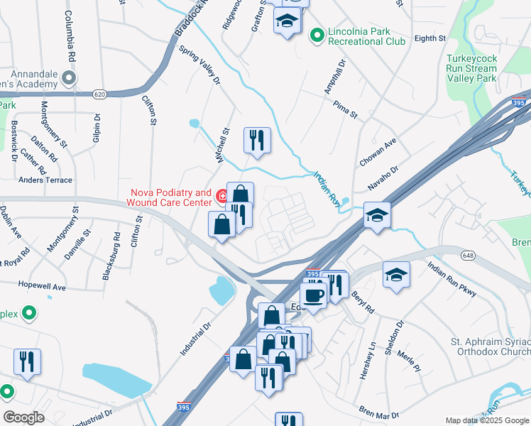 map of restaurants, bars, coffee shops, grocery stores, and more near 6500 Tayack Place in Alexandria
