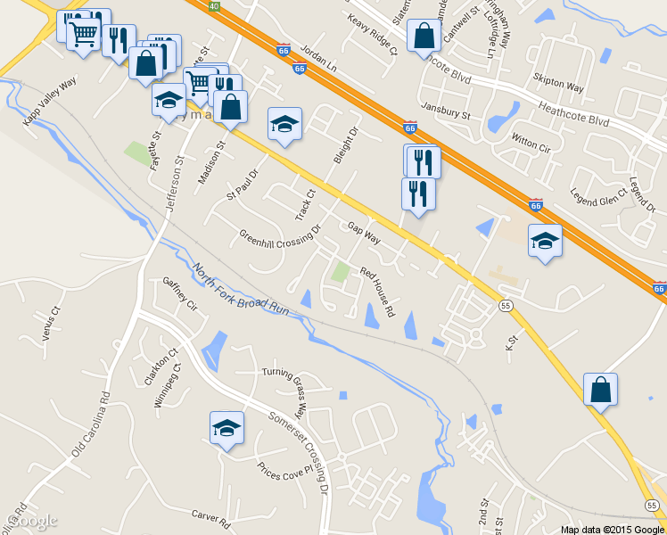map of restaurants, bars, coffee shops, grocery stores, and more near 6983 Rogue Forest Lane in Gainesville