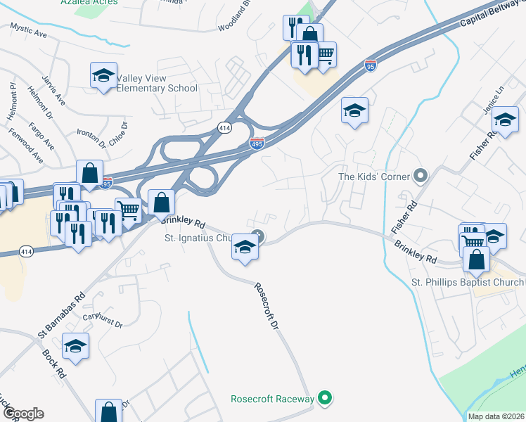 map of restaurants, bars, coffee shops, grocery stores, and more near 6400 Saint Ignatius Drive in Fort Washington