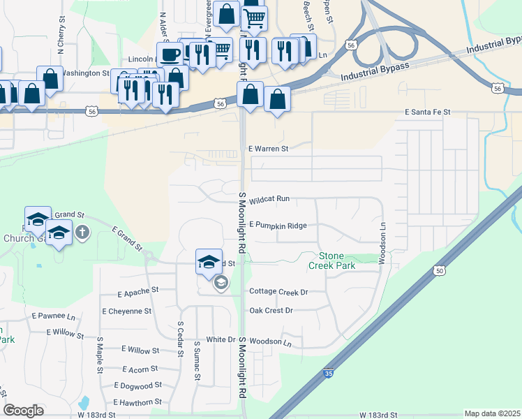 map of restaurants, bars, coffee shops, grocery stores, and more near 909 Wildcat Run in Gardner