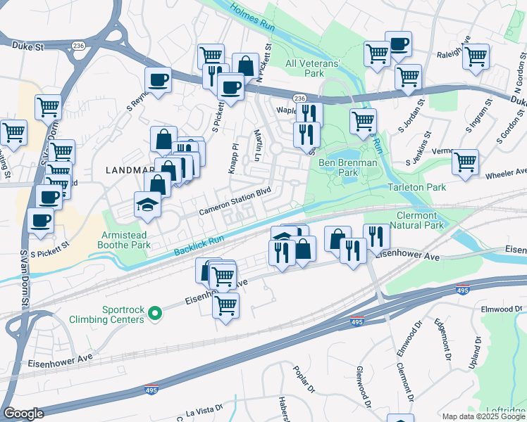 map of restaurants, bars, coffee shops, grocery stores, and more near 5027 Murtha Street in Alexandria