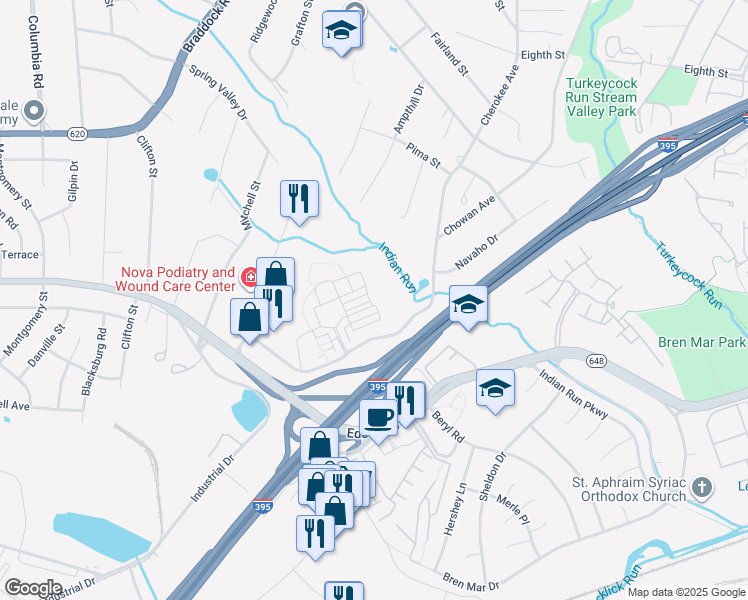 map of restaurants, bars, coffee shops, grocery stores, and more near 5400 Chieftain Circle in Alexandria