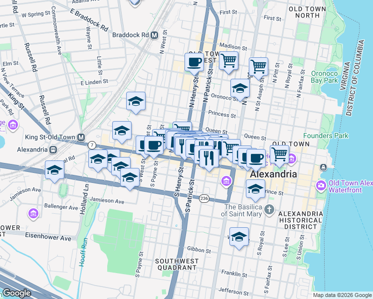 map of restaurants, bars, coffee shops, grocery stores, and more near 101 Independence Avenue Southeast in Washington