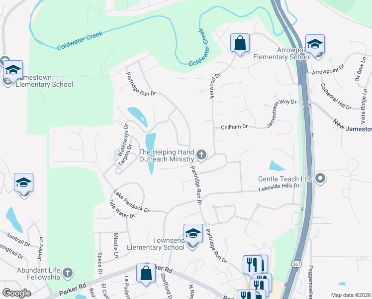 map of restaurants, bars, coffee shops, grocery stores, and more near 12707 Merribrook Drive in Florissant