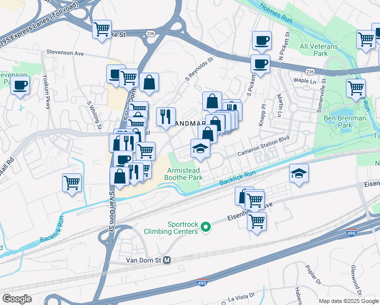 map of restaurants, bars, coffee shops, grocery stores, and more near 424 Nottoway Walk in Alexandria