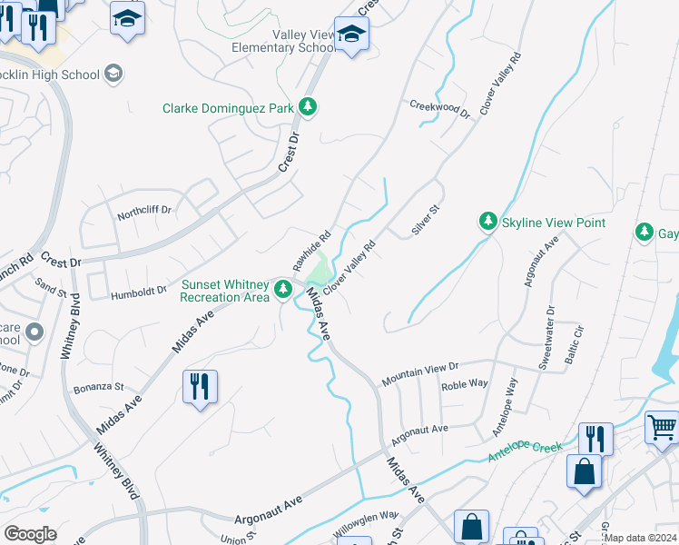 map of restaurants, bars, coffee shops, grocery stores, and more near 4260 Clover Valley Road in Rocklin