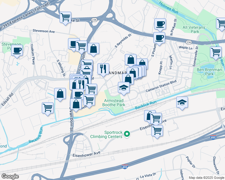 map of restaurants, bars, coffee shops, grocery stores, and more near 443 Nottoway Walk in Alexandria