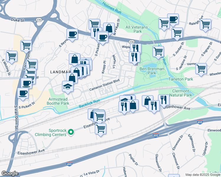 map of restaurants, bars, coffee shops, grocery stores, and more near 5115 O'Neill Lane in Alexandria