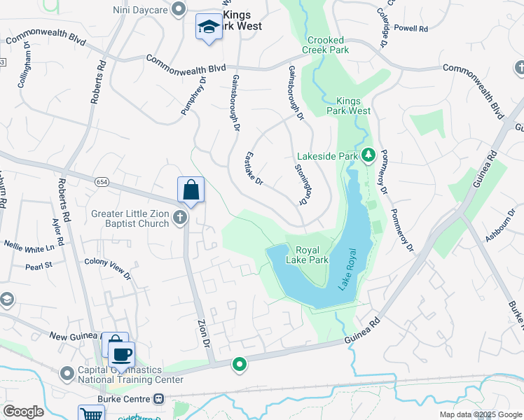 map of restaurants, bars, coffee shops, grocery stores, and more near 5322 Gainsborough Drive in Fairfax