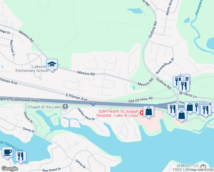 map of restaurants, bars, coffee shops, grocery stores, and more near 526 Sunshine Brook Drive in Wentzville