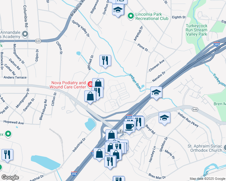 map of restaurants, bars, coffee shops, grocery stores, and more near 6476 Cheyenne Drive in Alexandria