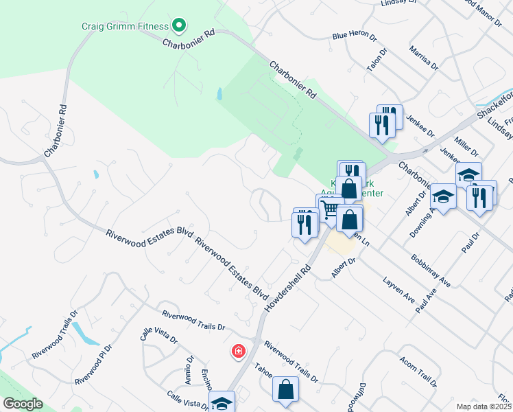 map of restaurants, bars, coffee shops, grocery stores, and more near 511 Pelican Cove Drive in Florissant